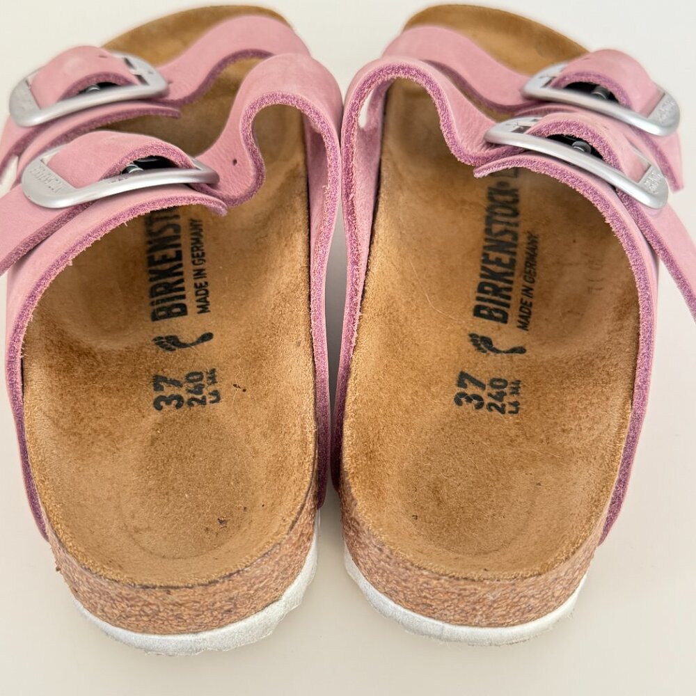 BIRKENSTOCK Women's Arizona Big Buckle Slide on Sandal Pink Silver Size 7 - Picture 2 of 5
